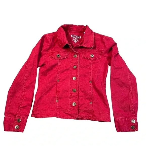 Guess Red jean Jacket Size M 10-12 - Picture 1 of 8